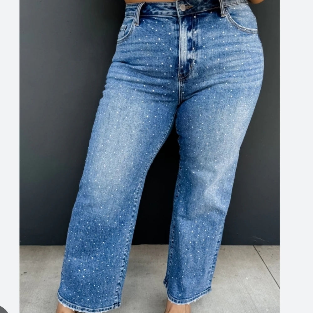 RHINESTONE Straight Leg Jeans by BLAKELY